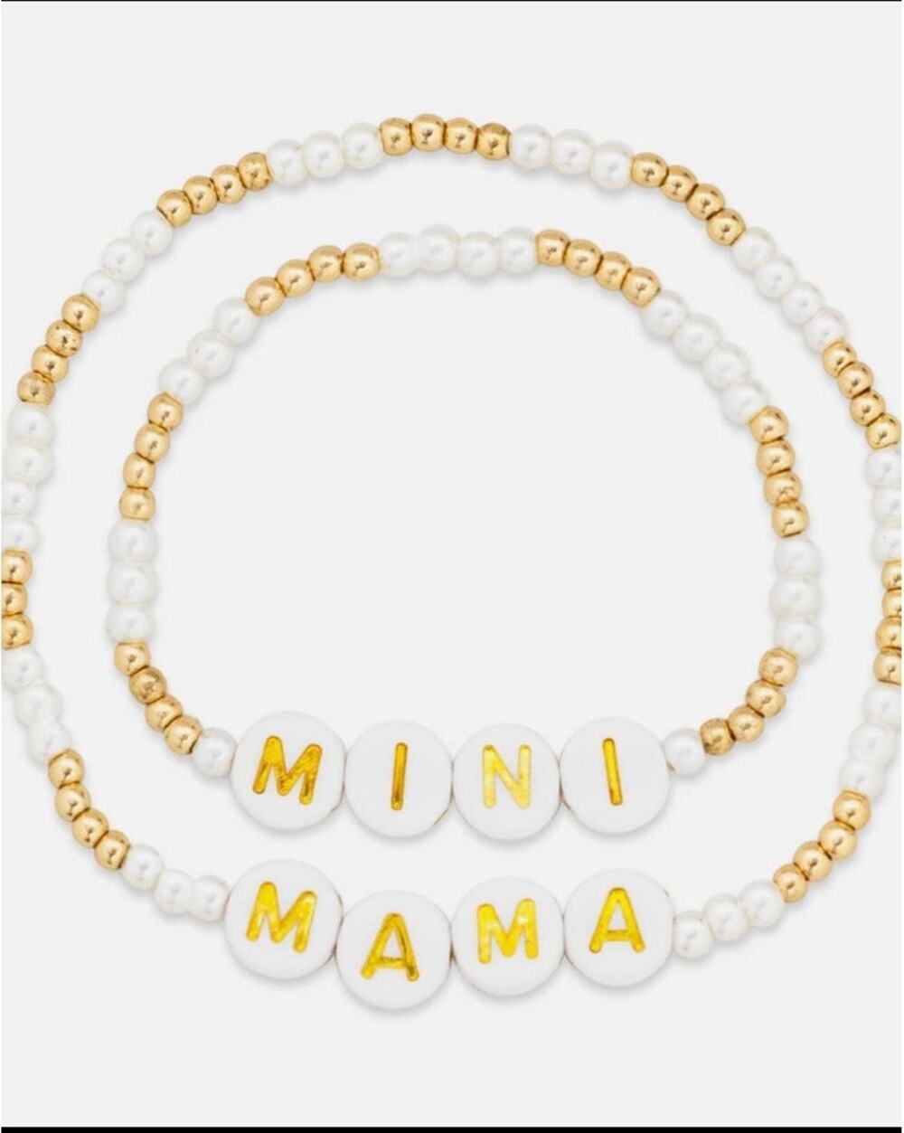 Mama Mini Gold Cream Bead Mix Bracelet Set